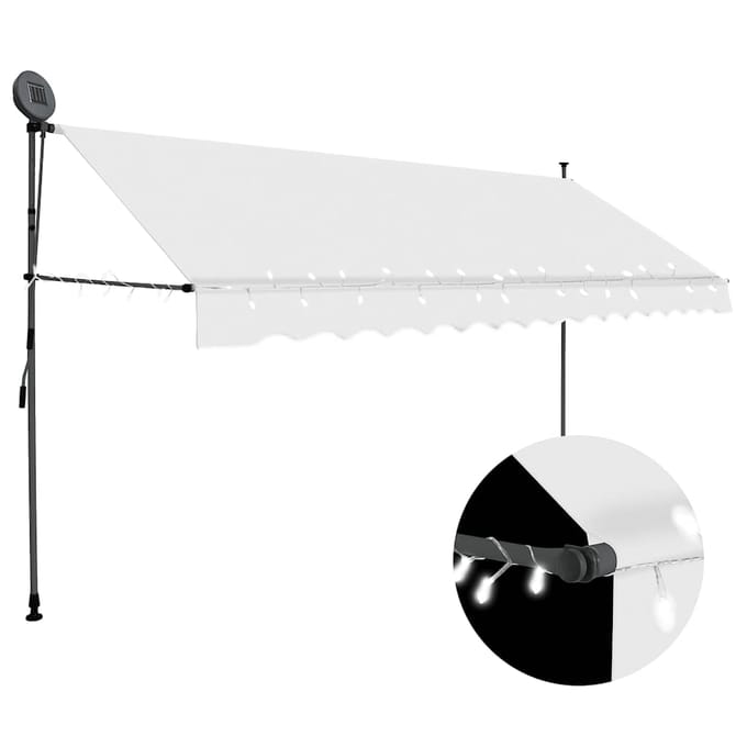 vidaXL - Luifel - handmatig - uitschuifbaar - met - LED - 400 - cm - crèmekleurig