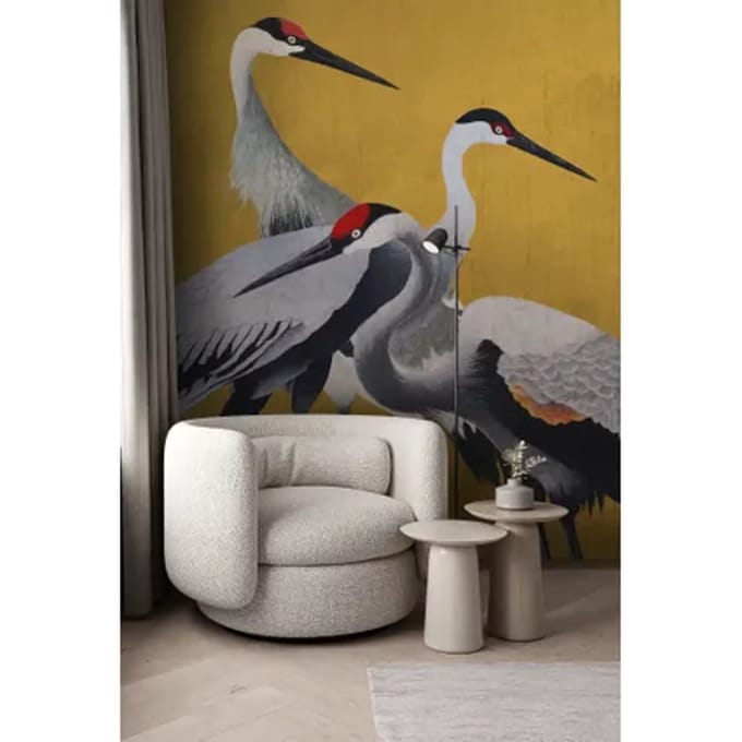 Fotobehang - Yellow Cranes 200x250cm - Vliesbehang