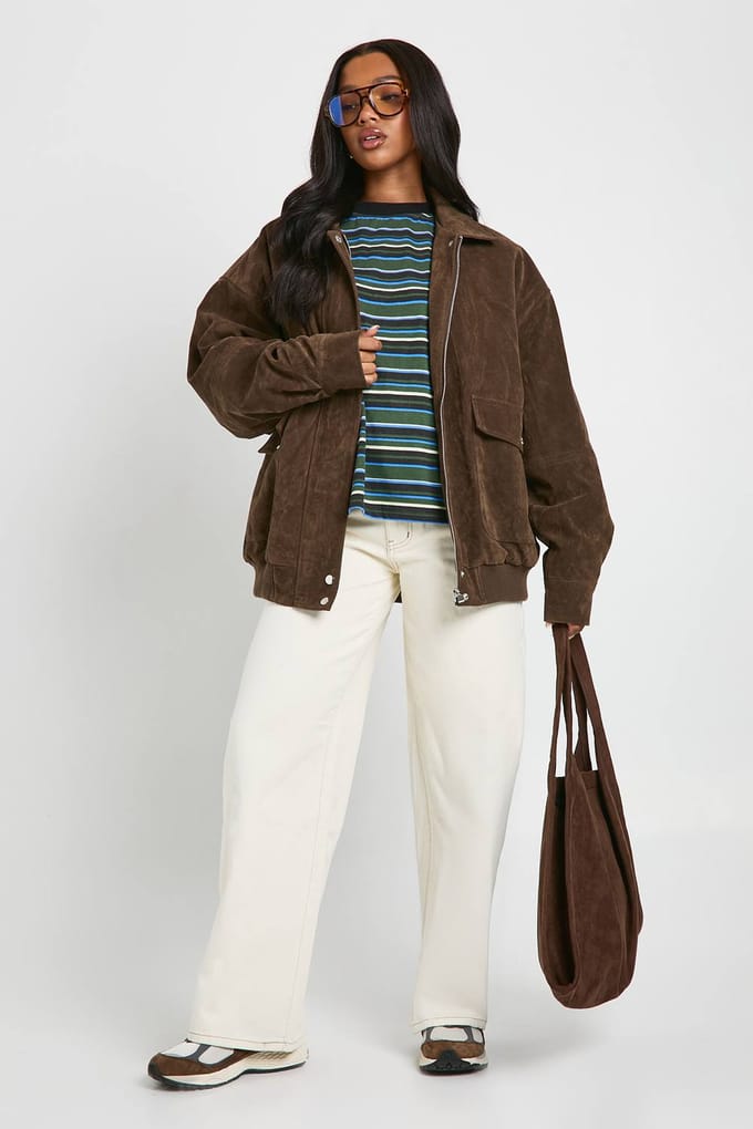 boohoo Dames Oversized Faux Suede Jas | Chocoladebruin | Maat: 38