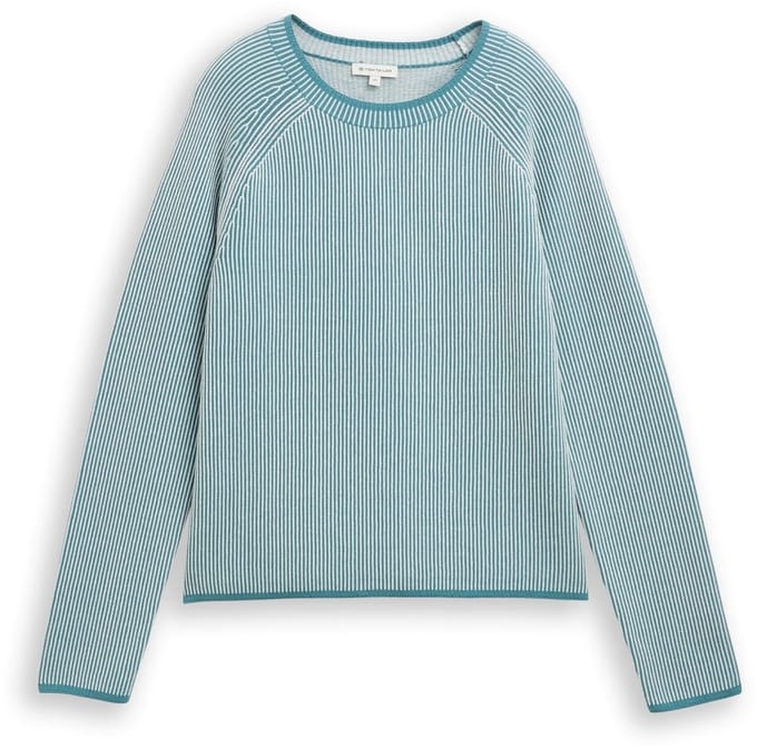 Tom Tailor - Gebreide trui met ronde hals - Maat S - teal plaited knit