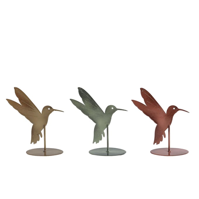 Sculptuur kolibri 3 assorti metaal 12,5x5x14 cm
