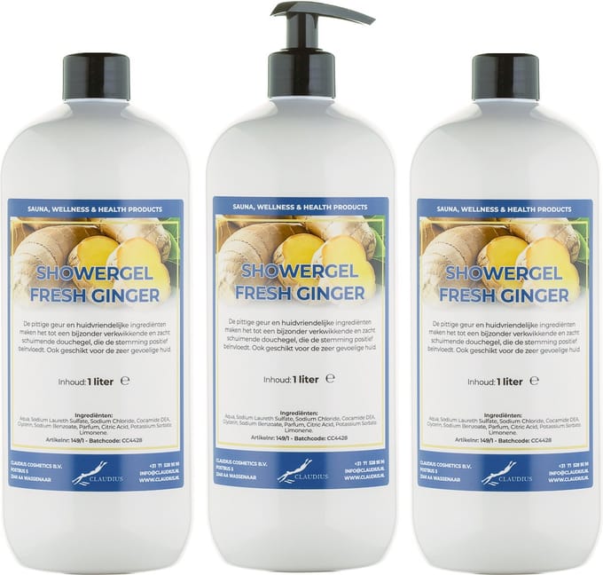 Douchegel Fresh Ginger 1 liter - set van 3 stuks - met gratis pomp - showergel