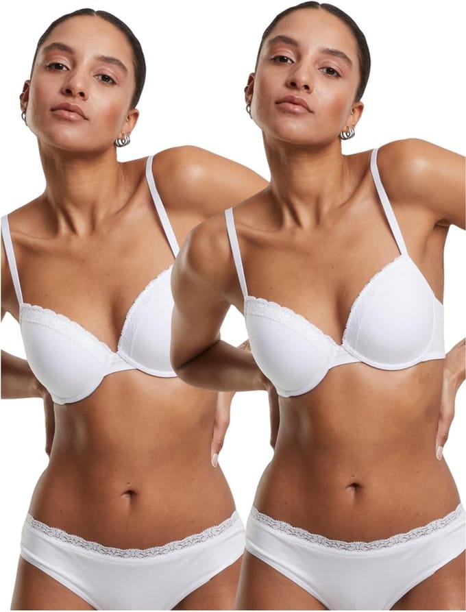 Urban Classics - Basic Cotton Lace 2Pack BH - 85B - Wit/Wit
