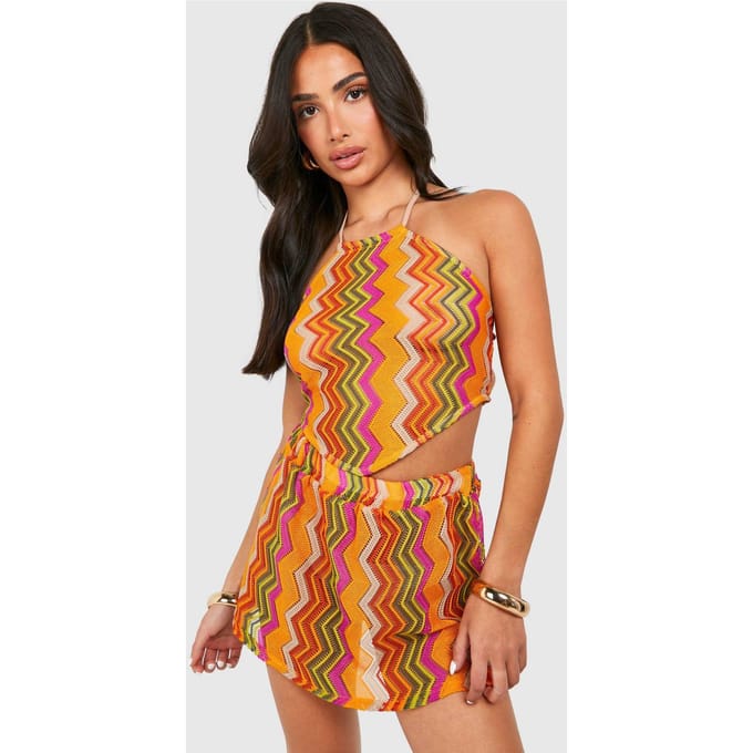 boohoo Dames Petite Zig Zag Strand Minirok | Oranje | Maat: 36