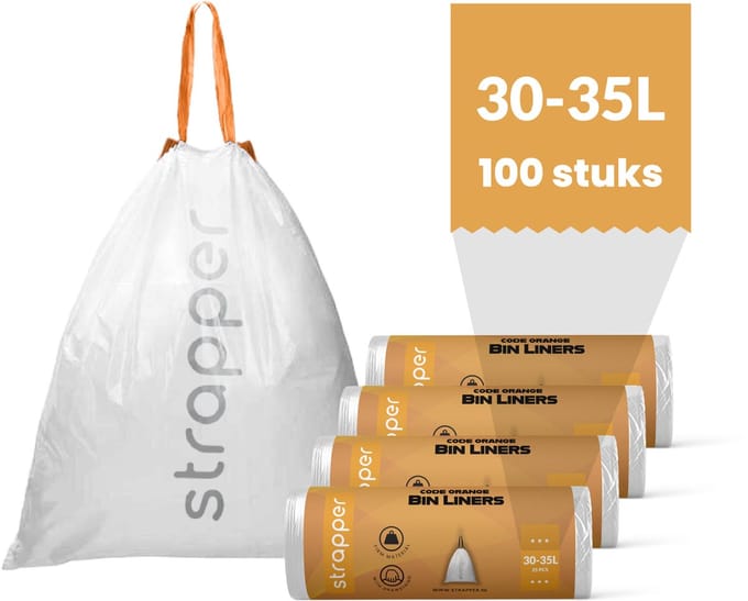 Strapper 100 Afvalzakken Oranje - Geschikt voor simplehuman met code H - 30-35 liter