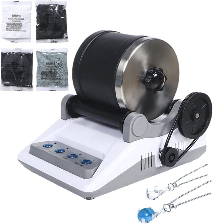 Steen Polijstmachine - Edelsteen Molen - Knutselen Sieraden - 7-Daagse Timer - 23 x 12 x 27 cm - Wit Zwart