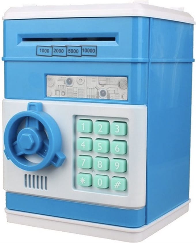 Spaarpot blauw - Kluis met Pincode - Munten & Briefgeld