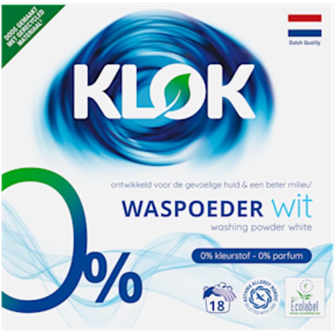 Klok Waspoeder Eco Wit 18 Wasbeurten - 1,17 kg