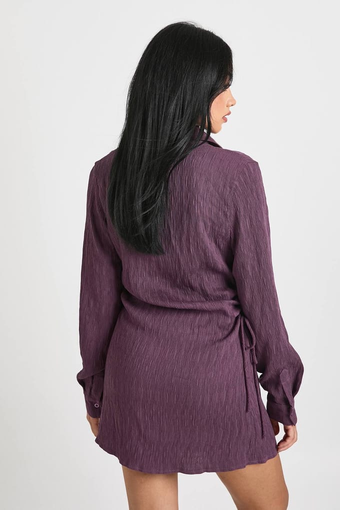boohoo Dames Getextureerde geruched hemdjurk | Purple | Maat: 8
