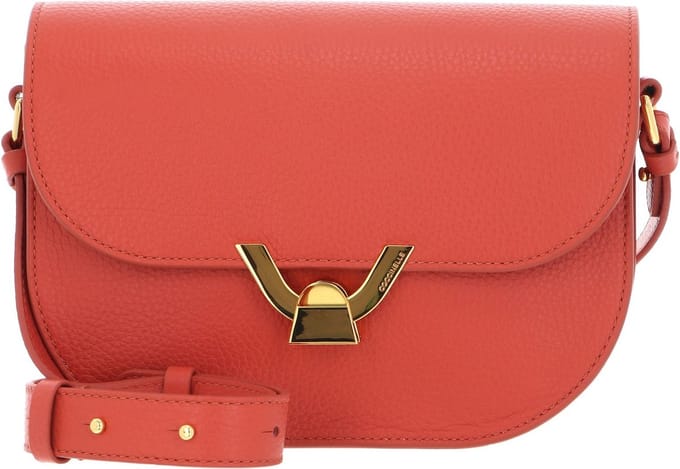 COCCINELLE Leren Schoudertas Dew Crossbody Grained Leather Grenadine Red Lichtrood
