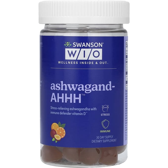 Swanson WIO, ashwagandha-ahHH, fruit de la passion-orange, 60 gommes