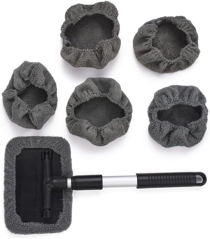 Retractable Car Window Cleaner Tools - Car Window Cleaner Inner Kit met 6 Pcs Washable Microfiber Cloth - 180°Rotating Car Windscreen Wiper - Car Window Brush voor Auto SUV