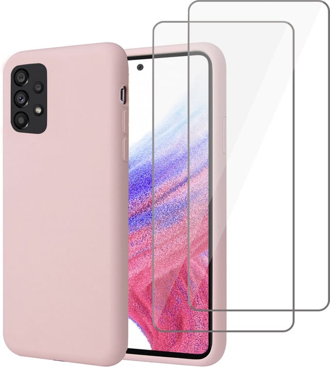 Hoesje geschikt voor Samsung A53 5G + 2x Screenprotector – Tempered Glass - Liquid Back Case Cover Rose