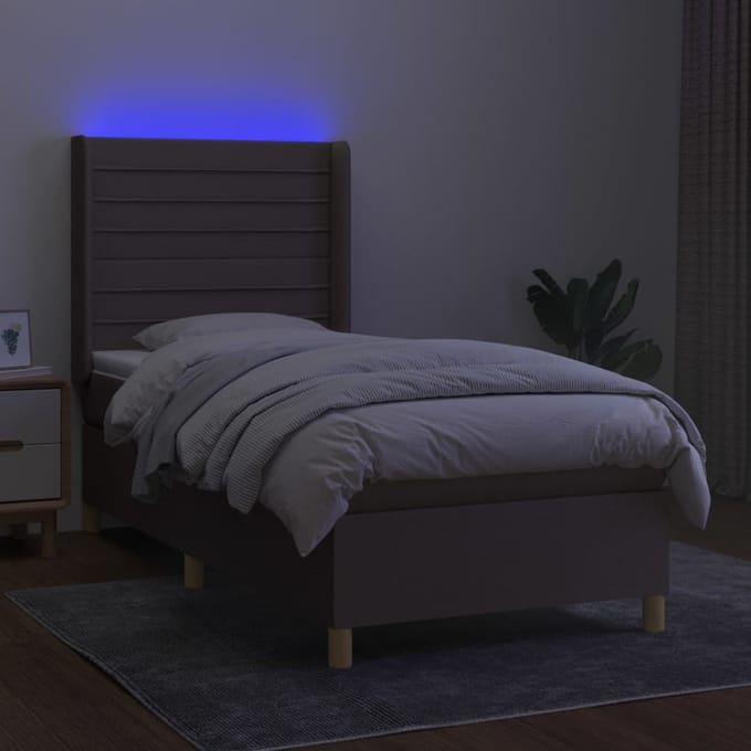 vidaXL - Boxspring - met - matras - en - LED - stof - taupe - 90x190 - cm