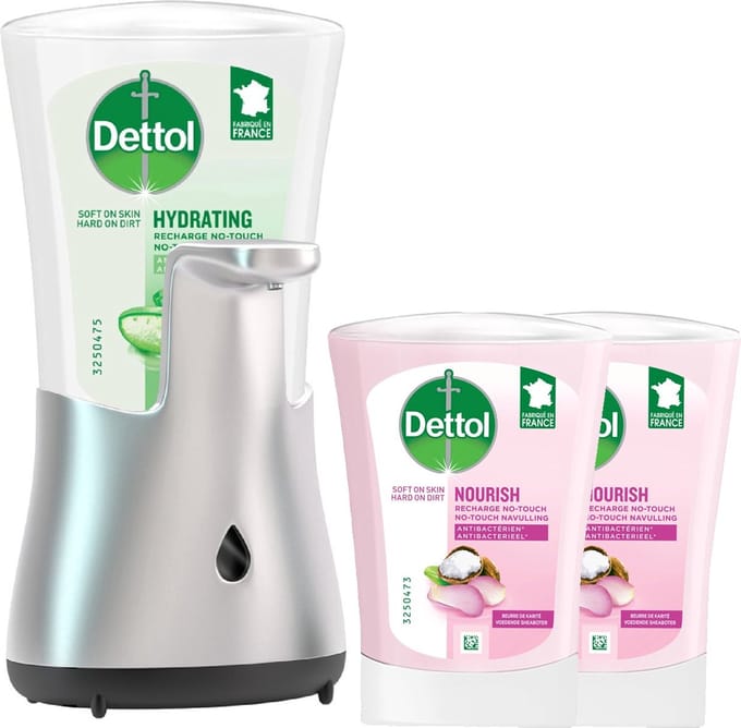 Dettol - Automatische Zeepdispenser No Touch & 2x250ml Handzeep No Touch Navulling - Sheabutter