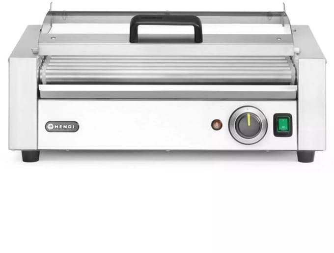 HENDI Worstrolgrill 1-zone - rvs - energiebesparend deksel - 45 cm rollengte - zilver - horeca