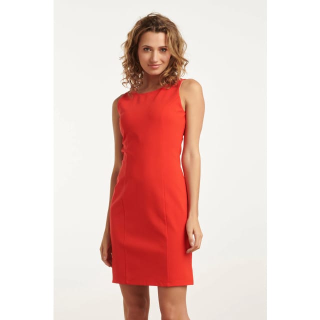 Smashed Lemon 25145 rood mouwloze getailleerde jurk