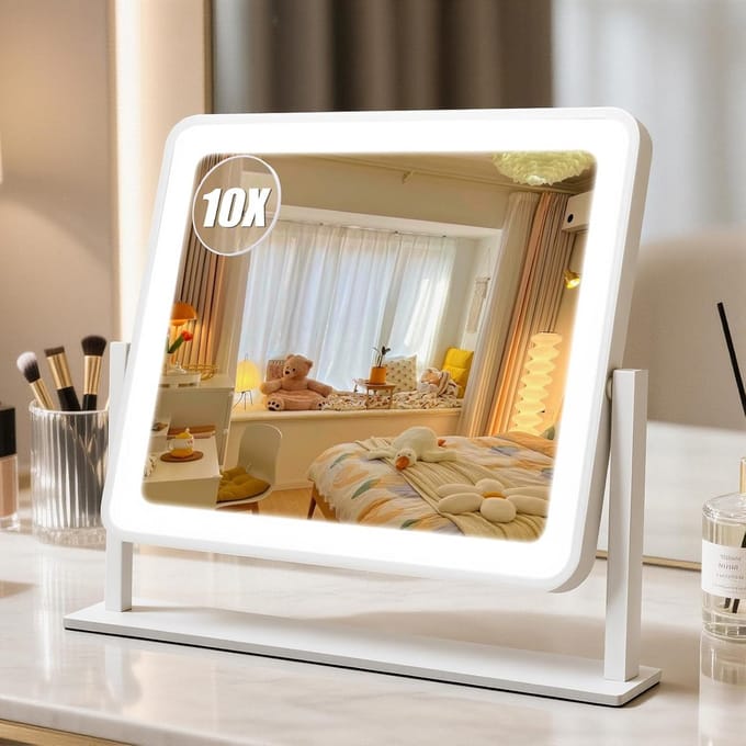 Verlichte Make-up Spiegel met 10x Vergroting en Smart Touch Dimbaar Licht