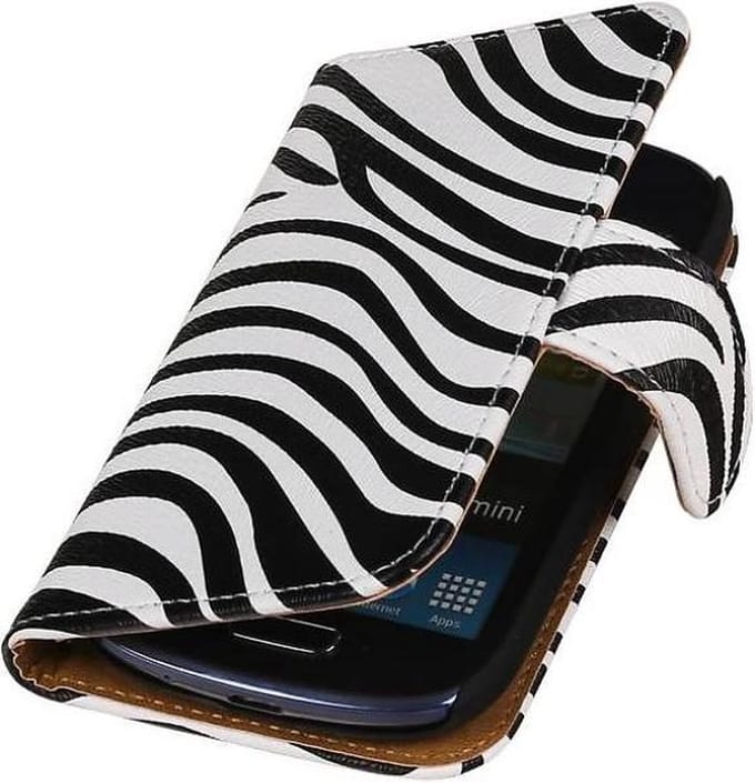Zebra Bookstyle Wallet Case Hoesje Geschikt voor Samsung Galaxy S3 mini i8190 Wit