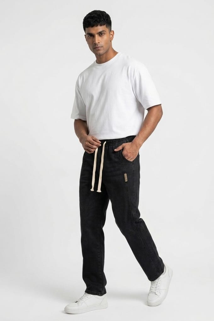 Opvallende Denim Broek met Touwsluiting Taille