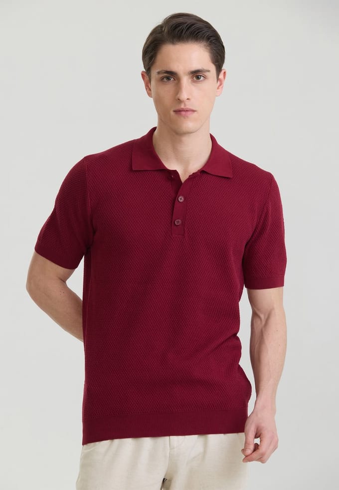 Felix Hardy Overhemd Knit - Basic Shirt - 100% Katoen - Korte Mouw Heren Bordeaux - L