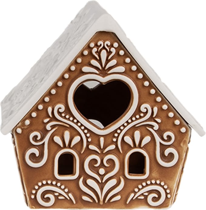 Clayre & Eef Waxinelichthouder Gingerbread house 9x7x8 cm Bruin Porselein