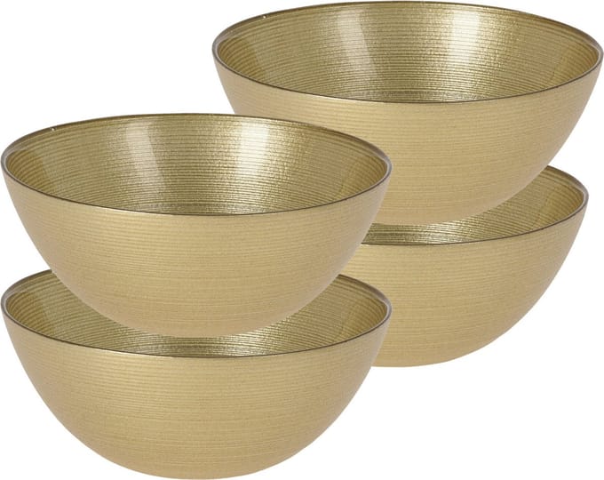 Excellent Houseware Kommetjes/serveer schaaltjes - 4x - Athene - glas - D15 x H6 cm - goud - Stapelbaar