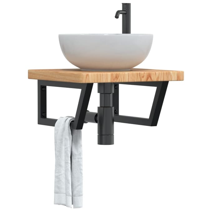 vidaXL - Badkamer - wandschap - staal - en - massief - eikenhout