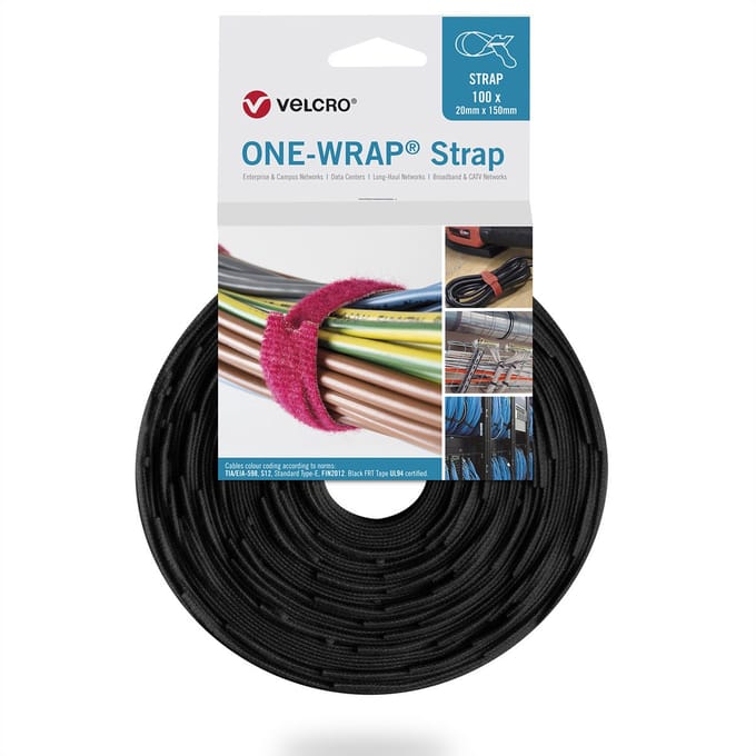 VELCRO® One Wrap® Strap - 13 mm x 200 mm - 100 stuks - Zwart