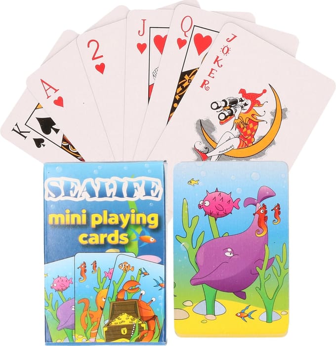 Mini Speelkaarten - zee dieren thema - 6 x 4 cm - karton - 48 kaarten - incl doosje
