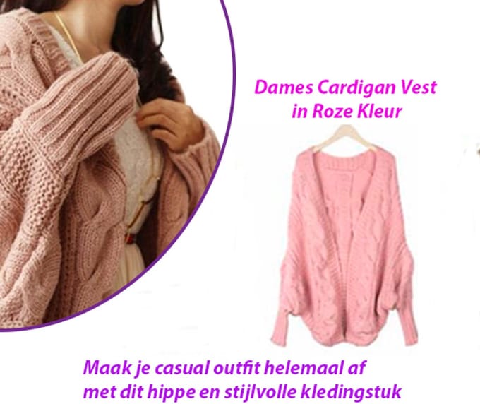 Elegant Roze Wollen Cardigan met Vleugelmouwen