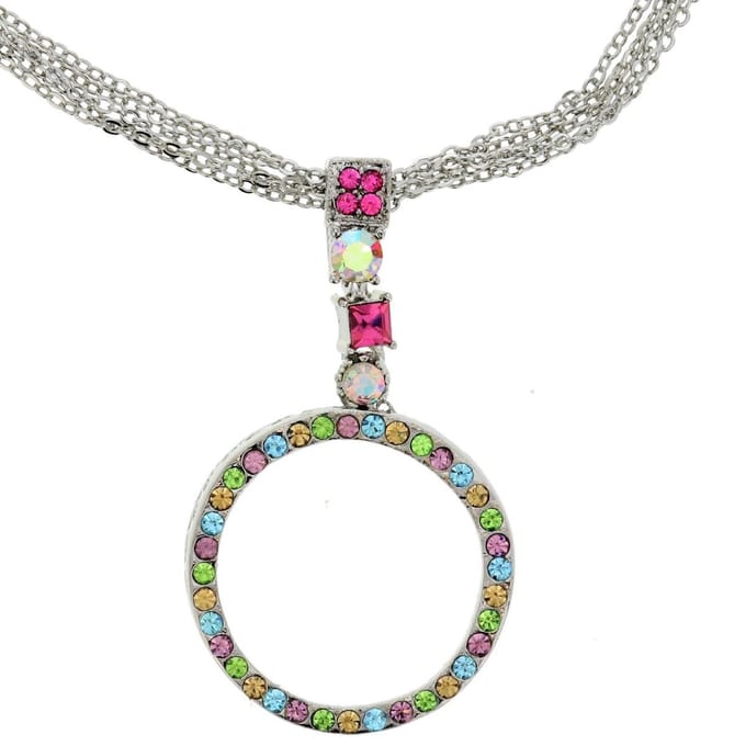 Behave - Zilverkleur ketting met multicolor cirkelhanger - Statement stijl