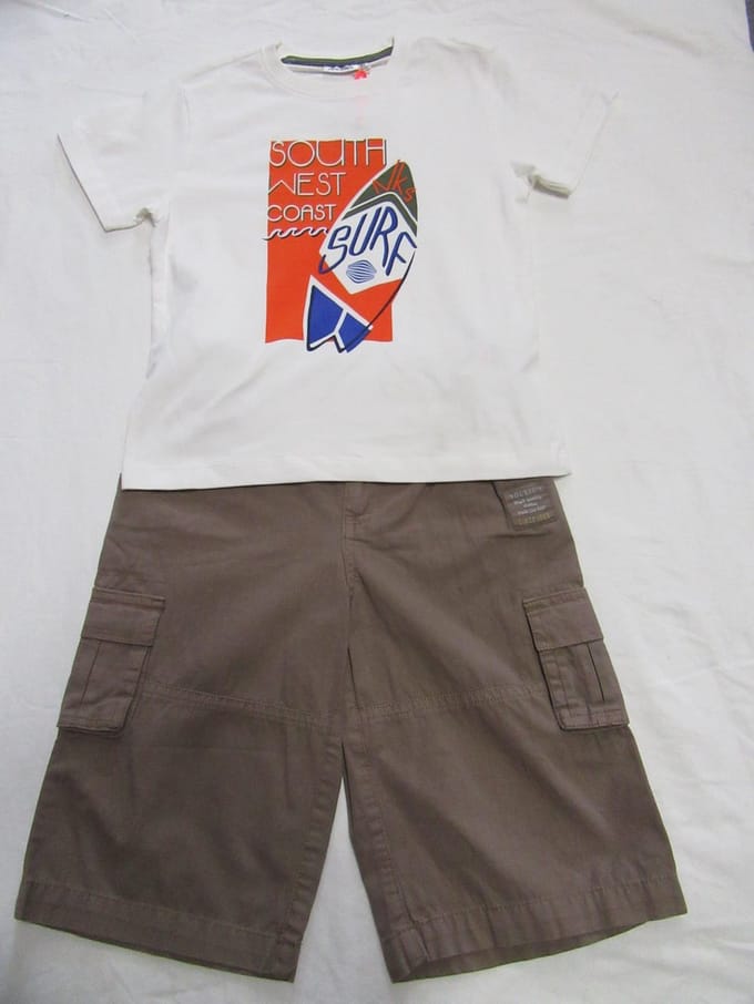 Noukie's kledingset , tshirt  surf + bermuda beige , 6 jaar 116