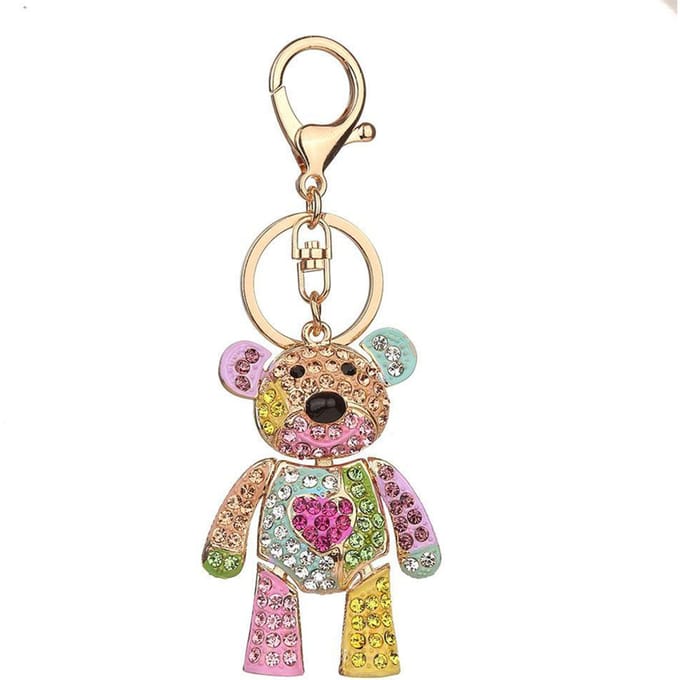 Porte-clés en strass en forme d'ours, porte-clés en alliage, décoration de sac (3 #) beige