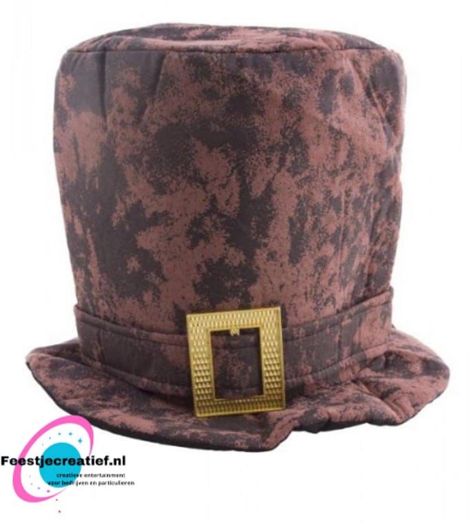 Steampunk hoed - polyester - bruin met gouden gesp