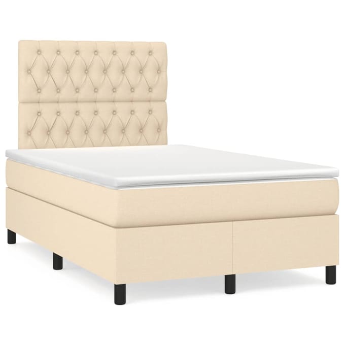 vidaXL - Boxspring - met - matras - stof - crèmekleurig - 120x190 - cm