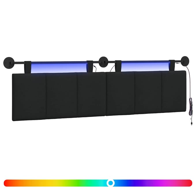 vidaXL - Hangend - hoofdbord - Met - LED-verlichting - Zwart - Stof