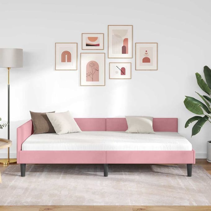 vidaXL - Hoek - Bed - Frame - Roze - 100 - x - 200 - cm - Fluweel