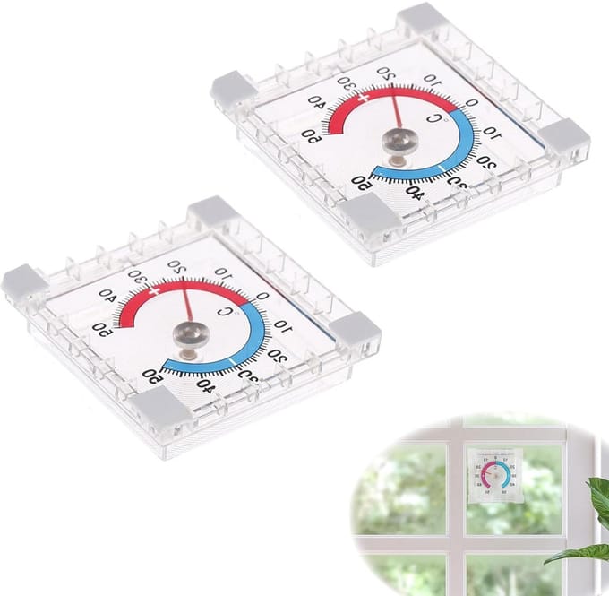 Raamthermometer Set - Buitenthermometer Ramen - Temperatuur Meten - Weerbestendig Transparant - 7.5 x 7.5 cm - Transparant