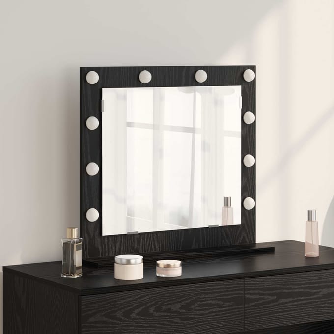 vidaXL - Make-up - Spiegel - Zwart - Eiken - 60 - x - 55 - x - 18 - cm - Rechthoekig