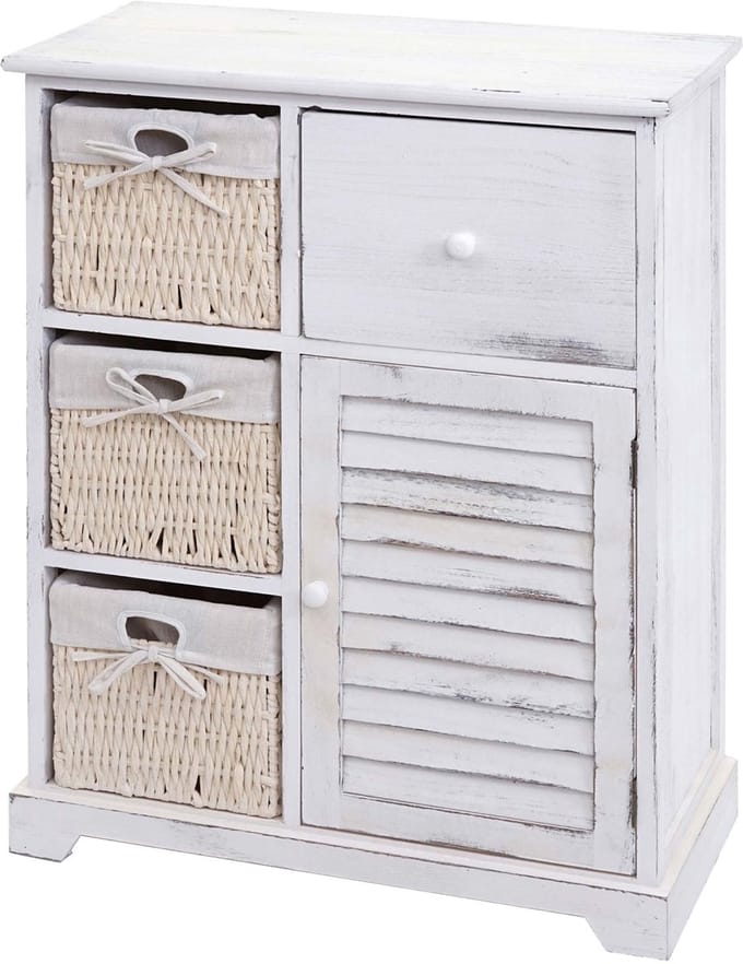 Commode MCW-H21, kast met laden, massief houten mandlade 80x60x30cm ~ shabby wit