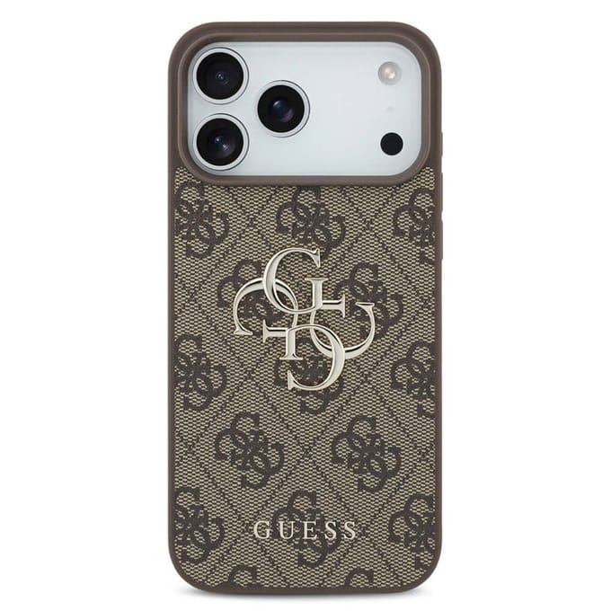 Guess Back Cover - iPhone 17 Pro Max - Bruin - Big Metal Logo - TPU-rand - Verhoogde randen