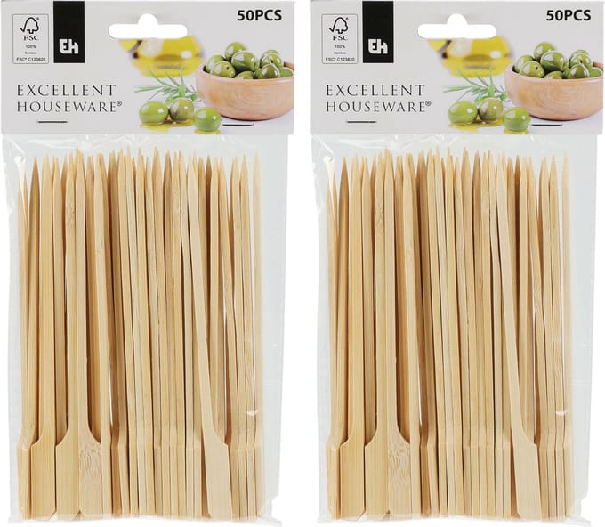 Excellent Houseware Sate prikkers/stokjes - 100x - bamboe - 15 cm - BBQ spiezen - Cocktail prikkers