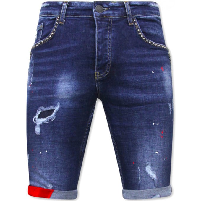 Korte Spijkerbroek Heren Gaten-1025-SH- Blauw