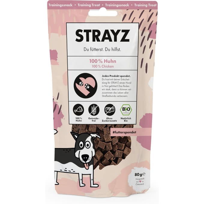 4x80g biologische kip STRAYZ BIO trainingssnack hondensnack