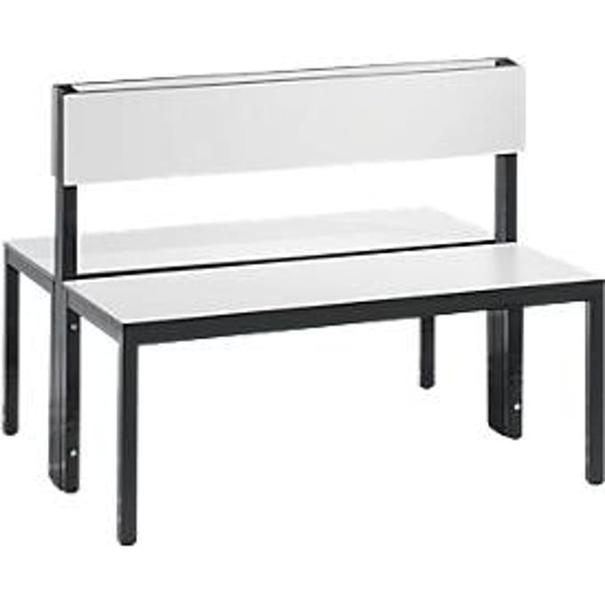 Basic Plus bank, 2-zijdig, rugleuning, zonder schoenenrek, 4-poots frame zwartgrijs RAL 7021, B 1000 mm, decor wit