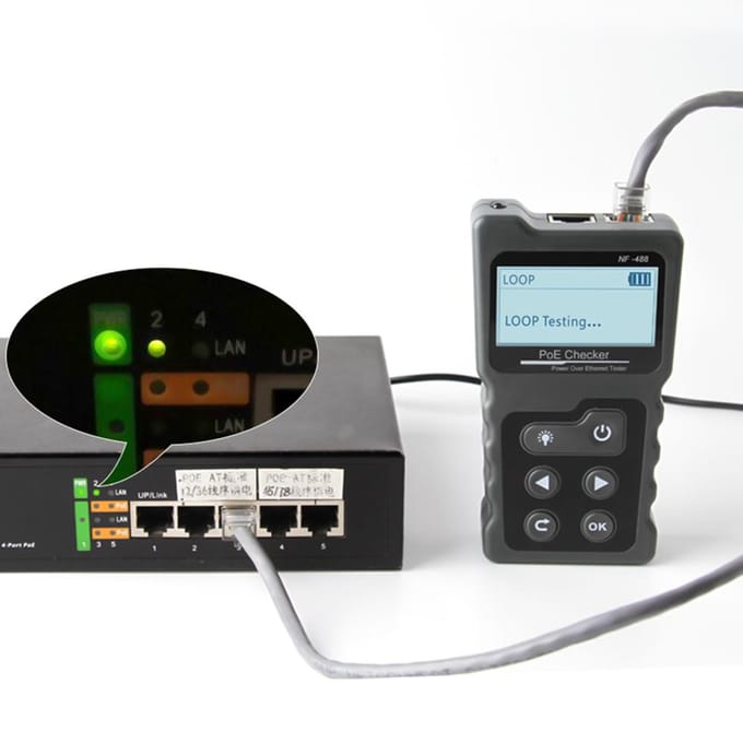 Multifunctionele LCD-netwerkkabeltester PoE Checker Inline PoE spannings- en stroomtester met grijs