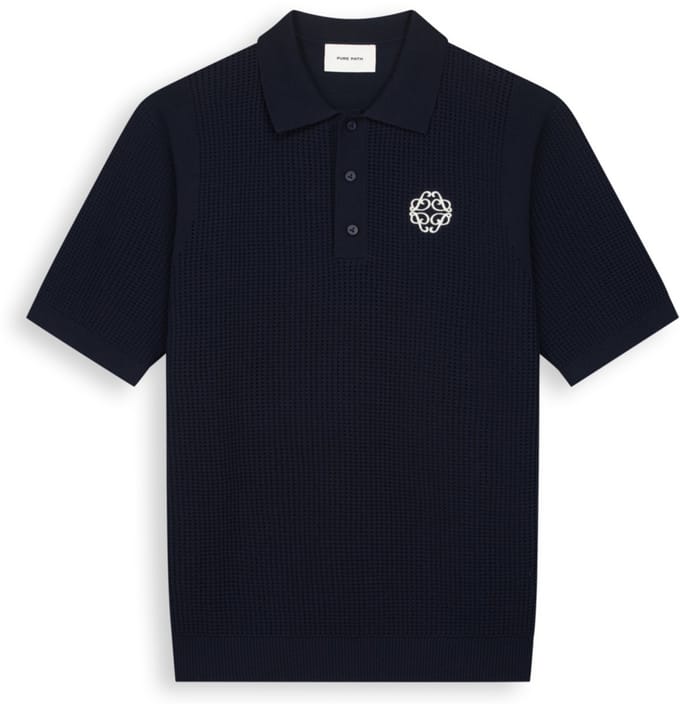 Pure Path Poloshirt Openwork Knitted Polo 26010811 57 Dark Navy Mannen Maat - S