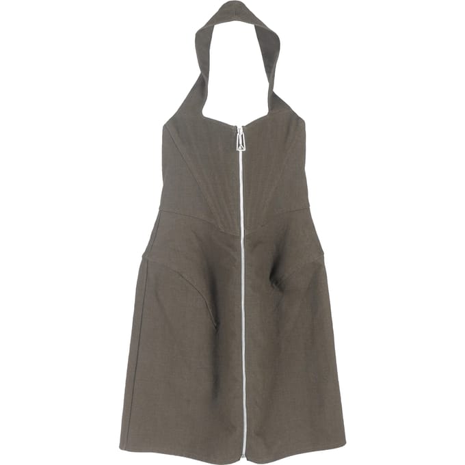 Bottega Veneta Salon mini-jurk met halternek in olijfgroen linnen