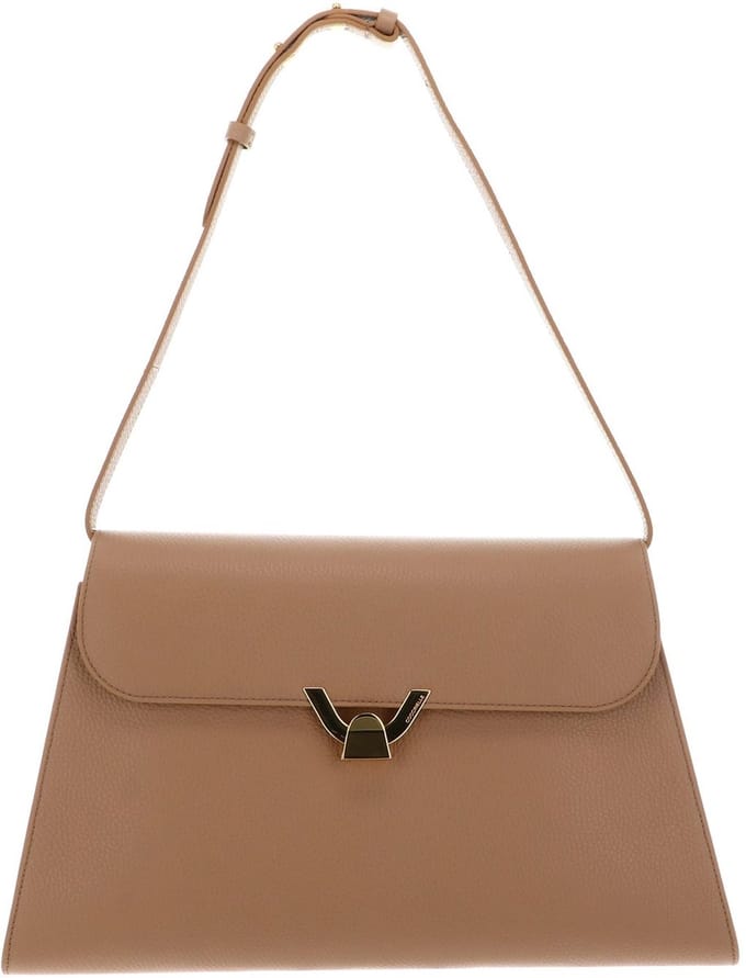 COCCINELLE Leren Schoudertas Dorian Handbag Grained Leather Skin Lichtbruin
